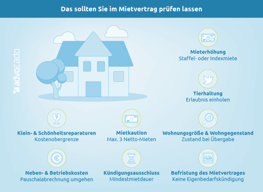 Infografik: Diese Klauseln sollten Sie im Mietvertrag prüfen lassen.