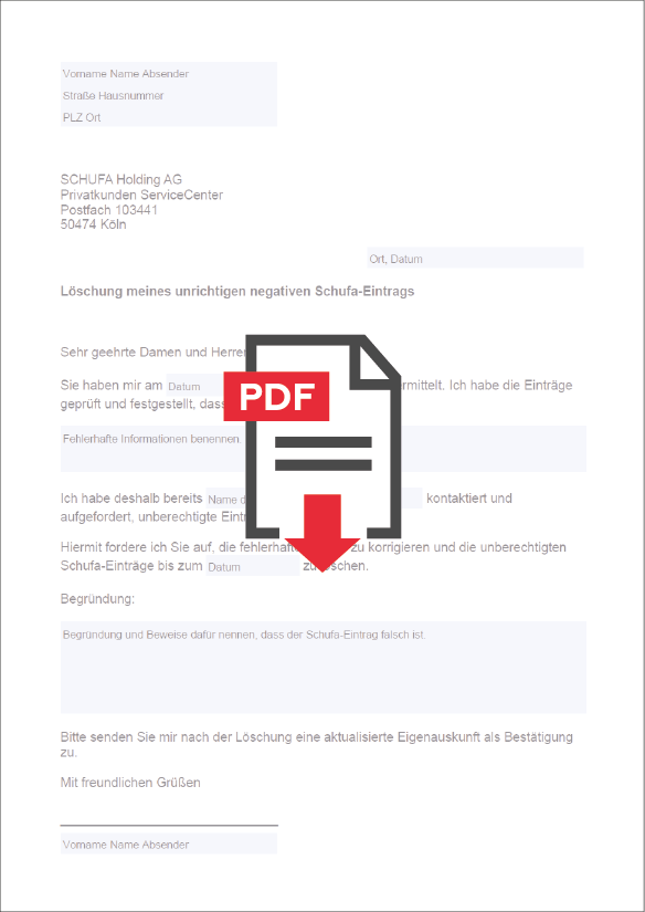 Schufa-Eintrag löschen: Musterbrief an die Schufa