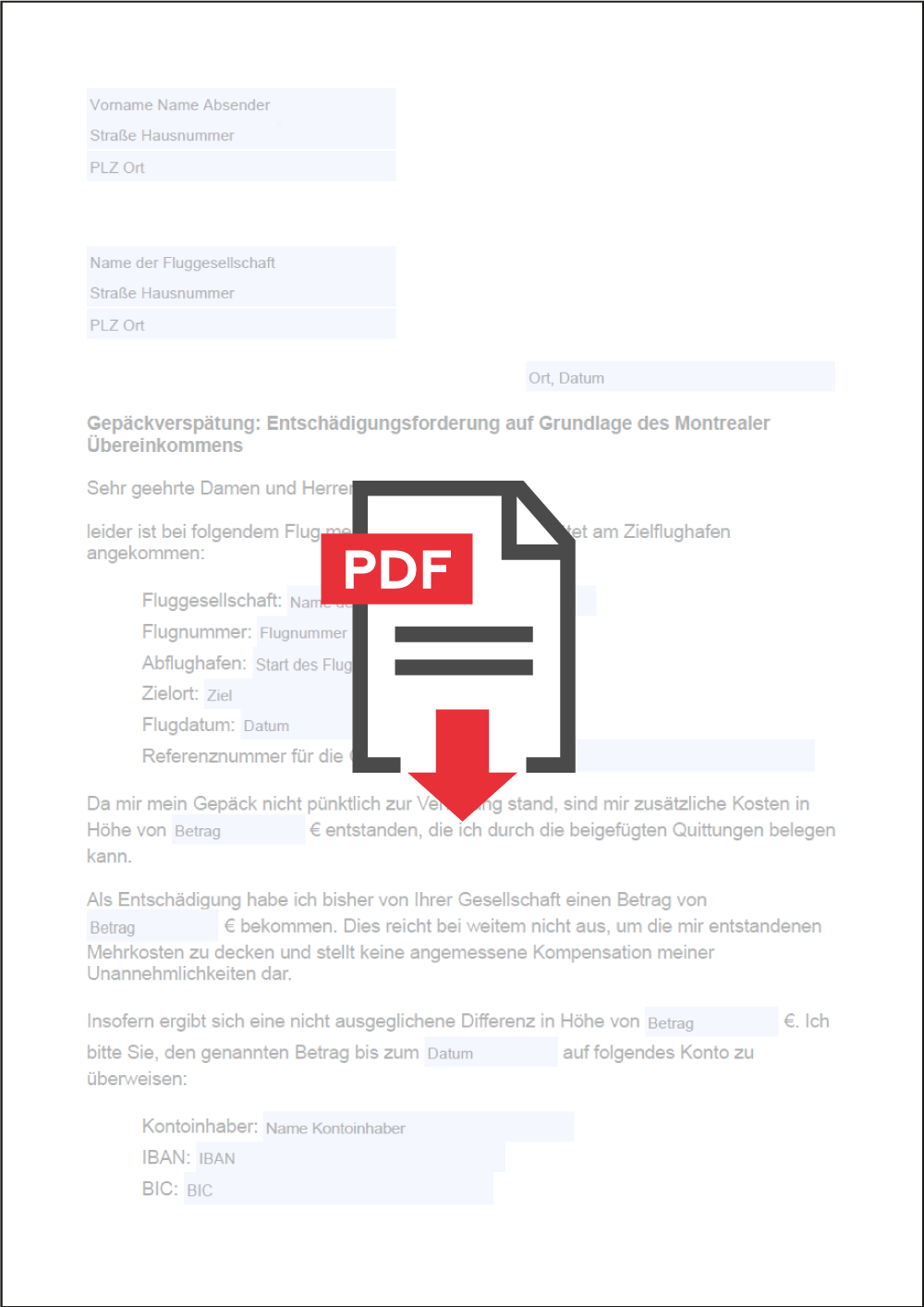 Musterbrief Gepäckverspätung